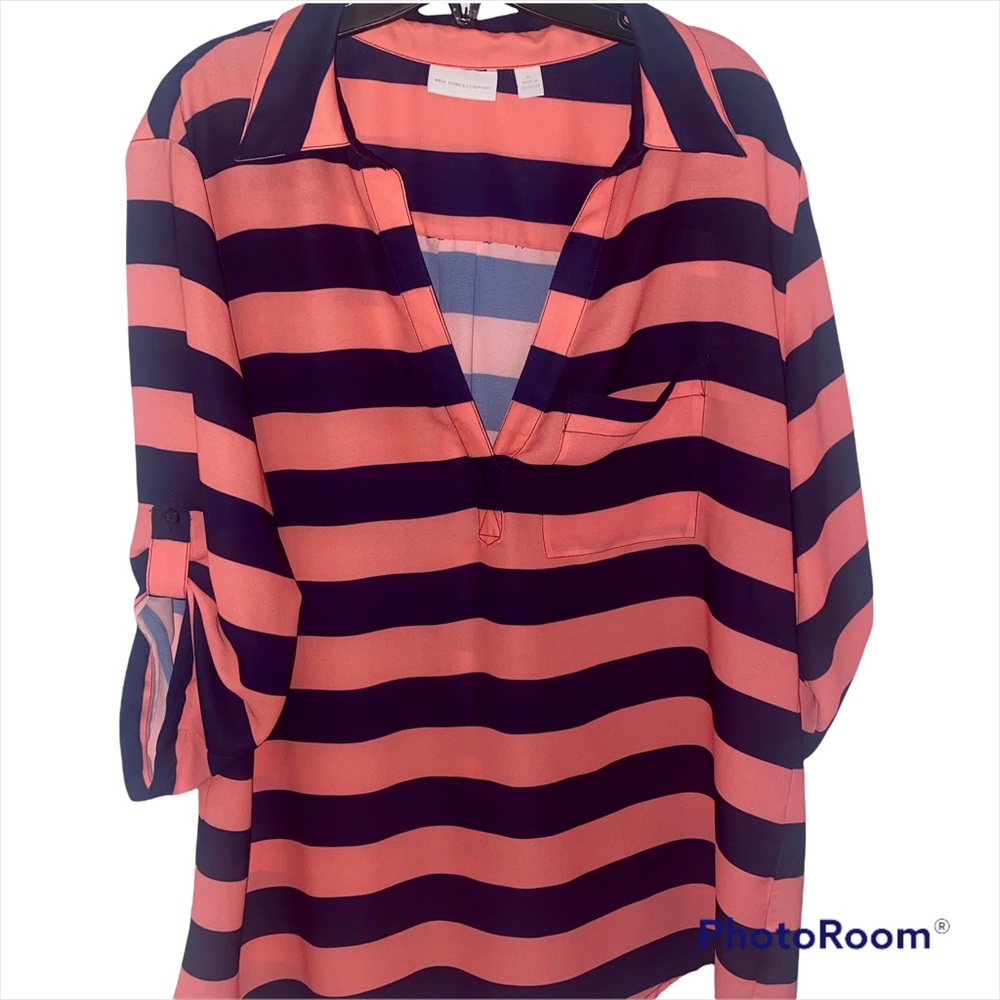 New York & Company Striped V-Neck Tunic Size XL - Picture 1 of 4